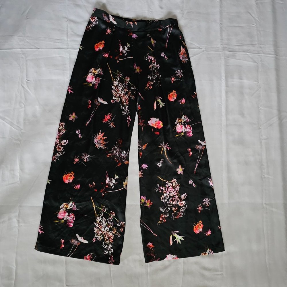 Victoria's Secret Women's Black Floral Satin Wide Leg Palazzo Pants Size XL NWT - Picture 4 of 14